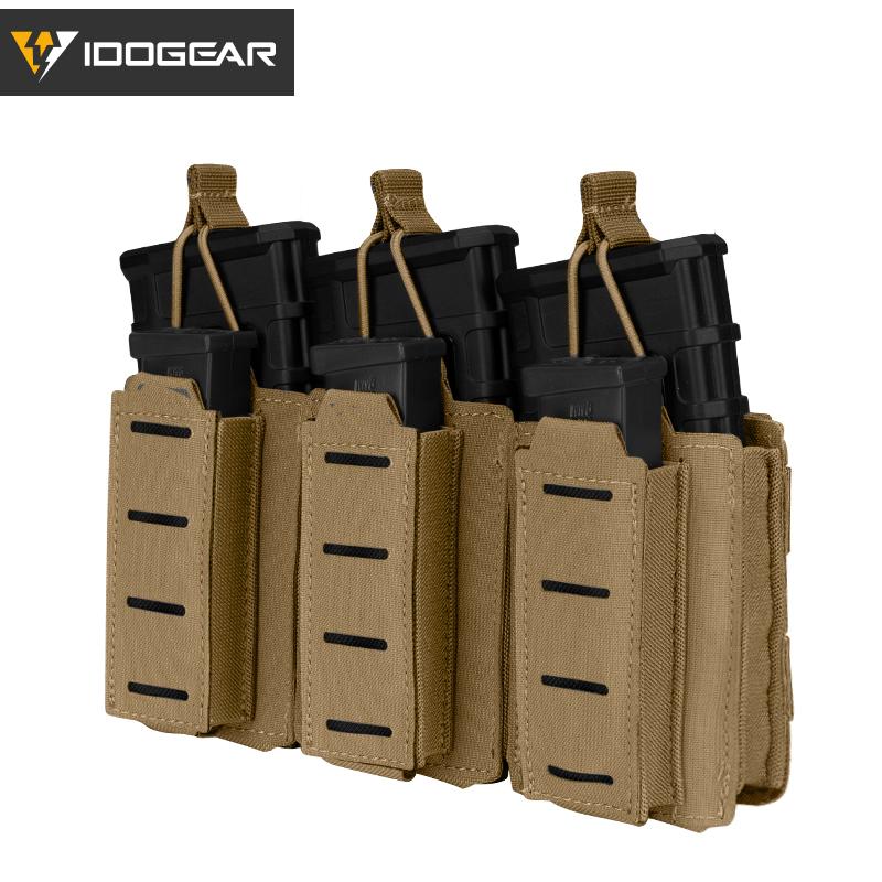 IDOGEAR Tactical Triple Magazine Pouch MilitaryLSR Triple Mag Pouch  9mm 556 Carrier Holder MOLLE Laser Cut Waist Belt Pouch 3570