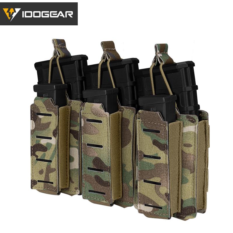 IDOGEAR Tactical Triple Magazine Pouch MilitaryLSR Triple Mag Pouch  9mm 556 Carrier Holder MOLLE Laser Cut Waist Belt Pouch 3570