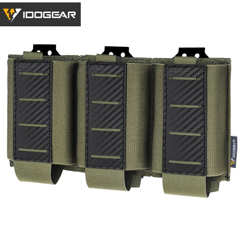 IDOGEAR Tactical Triple Magazine Pouch For 5.56 Mag Carbon fiber Nylon Elastic MOLLE Mag Holder Lightweight Anti-slip 3592