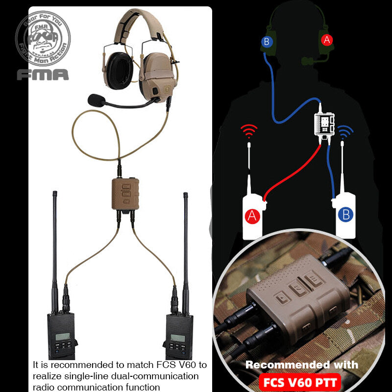 FMA&FCS AMP Tactical Headset For Communication With Noise Reduction Quick Release Switch V60 PTT Upgraded