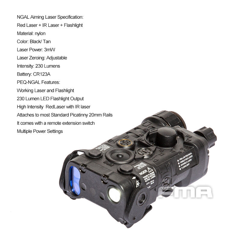 FMA Tactical Lab Aiming Laser PEQ-NGAL Red / IR Laser & Flashlight 1398