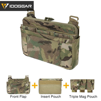 IDOGEAR Tactical DOPE Triple Mag Pouch+front Flap+insert Pouch 500D Nylon Military Camping Hiking Outdoor Multifunctional Quick Release Set