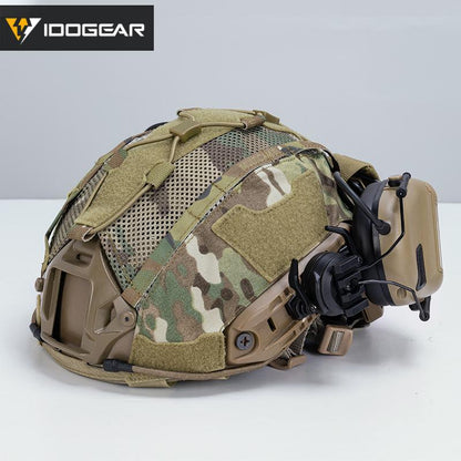 IDOGEAR Tactical Helmet Cover For Maritime Helmet with NVG Battery Pouch Hook&loop Style Camo Headwear 3812