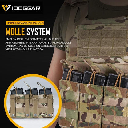 IDOGEAR Tactical Triple Mag Pouch For 5.56 Mag Military Molle Modular Triple Open Top Mag Pouch 3547