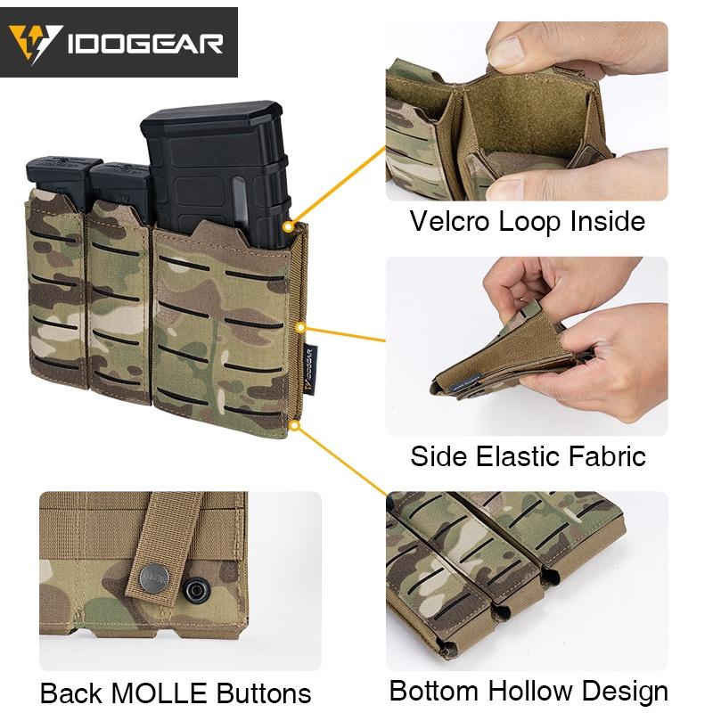 IDOGEAR Tactical Triple Magazine Pouch For Double 9MM and Single 556 Mag Military MOLLE Mag Pouch 3586