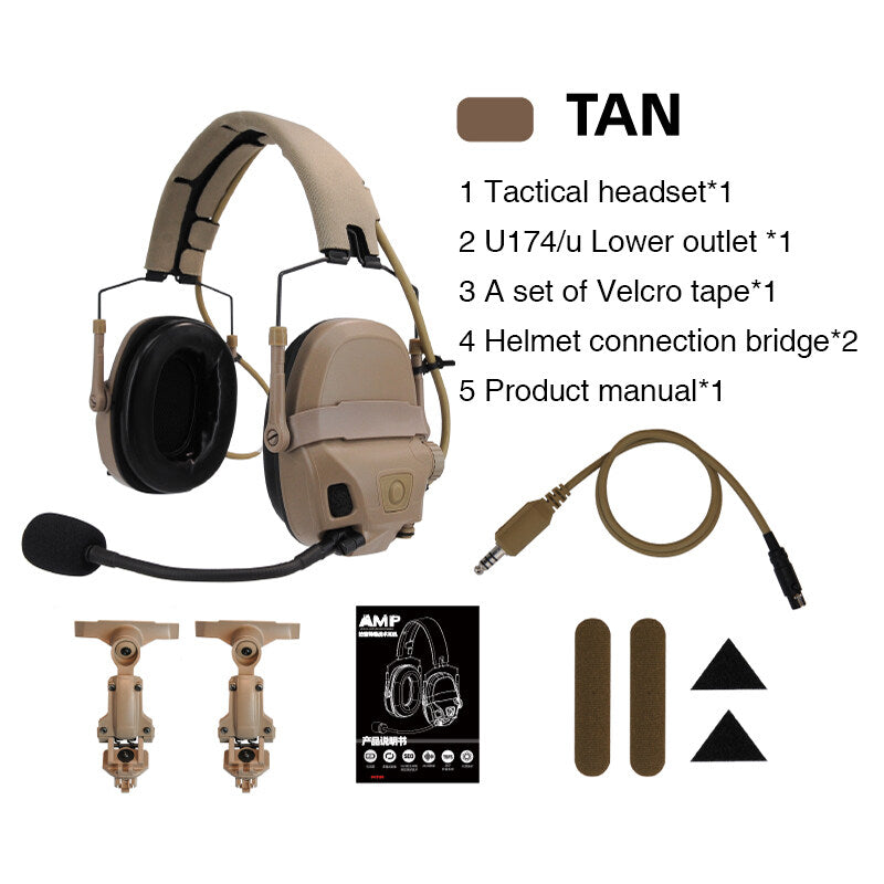 FMA&FCS AMP Tactical Headset For Communication With Noise Reduction Quick Release Switch V60 PTT Upgraded